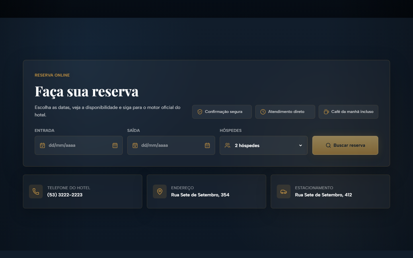 Busca de reserva do site Alles Blau com datas de entrada, saída e hóspedes